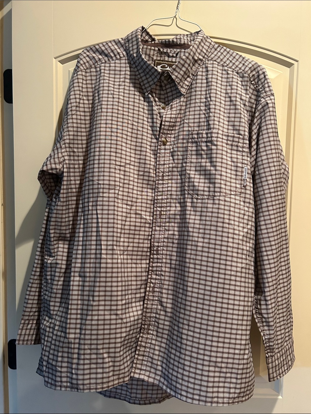 Men's Long-Sleeve Plaid Button-Down Shirt - Brown & White